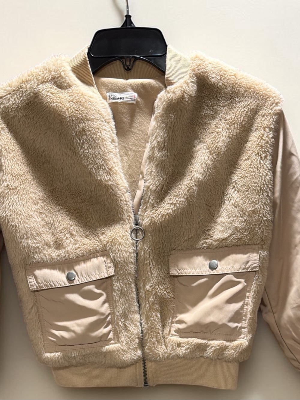 Epic Threads Beige Faux Fur Bomber Jacket